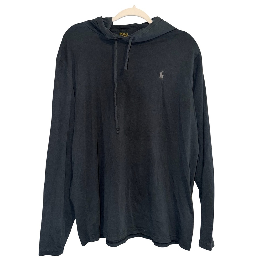 Ralph Lauren long-sleeve jersey hooded T-shirt. Size‎ L. Black w grey polo horse